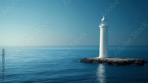 Minimalist shot symbolizing hope and guidance, with a lighthouse overlooking the calm waters