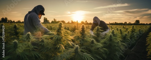 Professional researchers conducting research on a cannabis plantation.