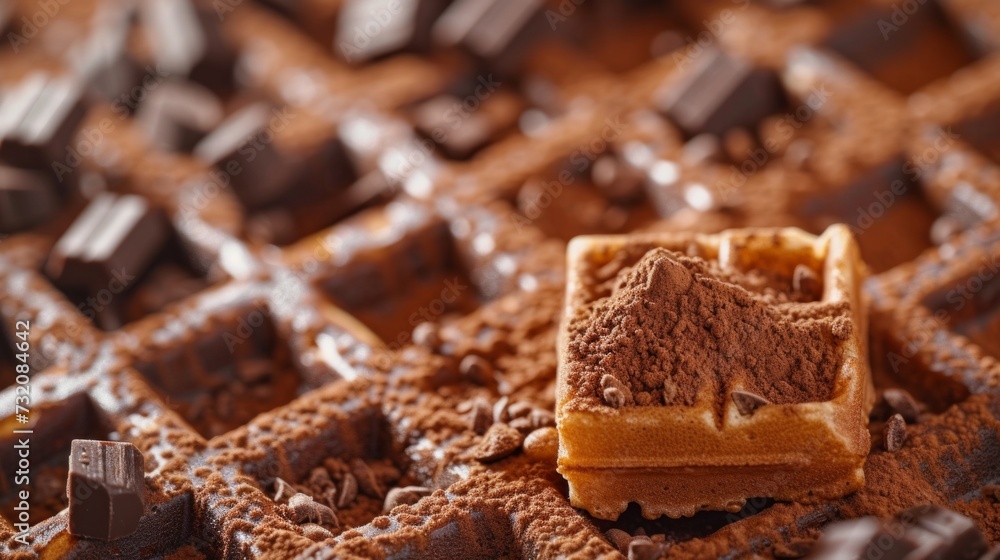 Subtle depiction of mouthwatering Belgian waffles dusted with cocoa powder. Subtle depiction of mouthwatering Belgian waffles dusted with cocoa powder.