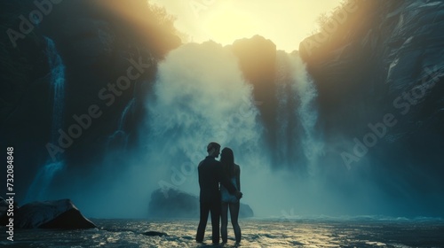 Clean and minimalist image portraying the bond between lovers amidst the natu...