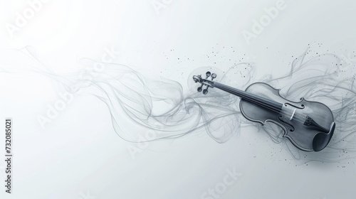 Minimalist composition featuring a violin and swirling musical notes, symboli...