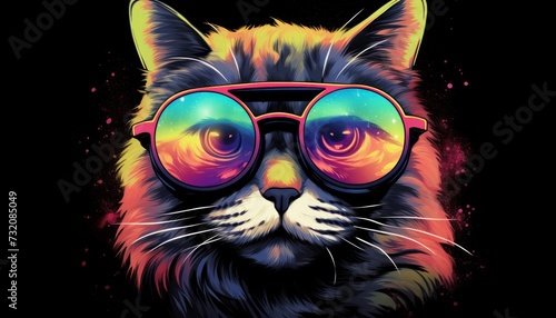 Abstract art featuring a cosmic cat sporting space sunglasses.