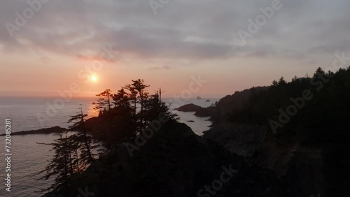 Samuel H Boardman scenic corridor coastline in epic sunset - stunning drone footage