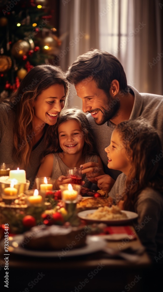 A joyful Christmas family dinner celebration at home. A joyful Christmas family dinner celebration at home.