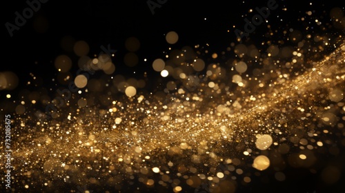 Gold glitter powder sparkles brightly against a black background.