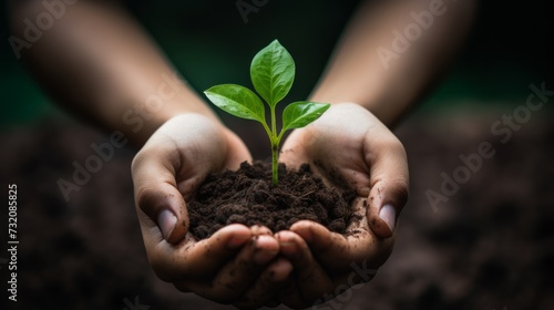 Hands nurturing a young plant, symbolizing growth and care.