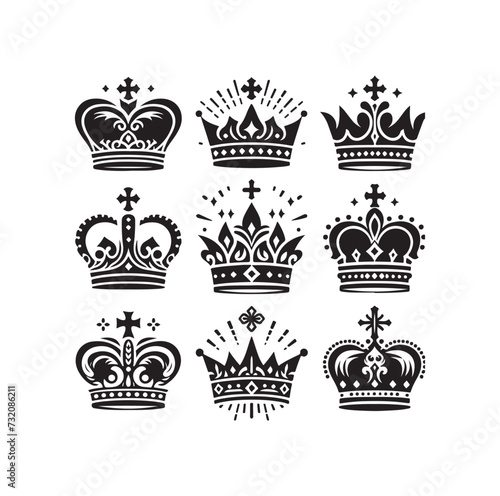 Kings crown icon set vector illustration silhouette style