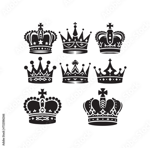 Kings crown icon set vector illustration silhouette style