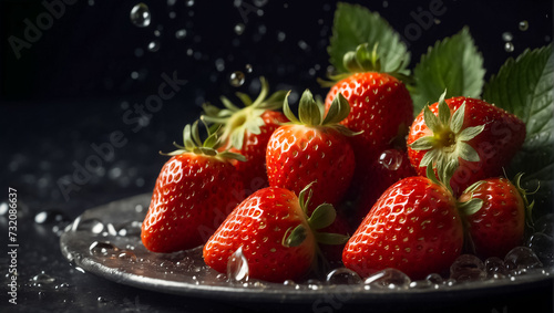 Juicy ripe strawberry on a dark background banner