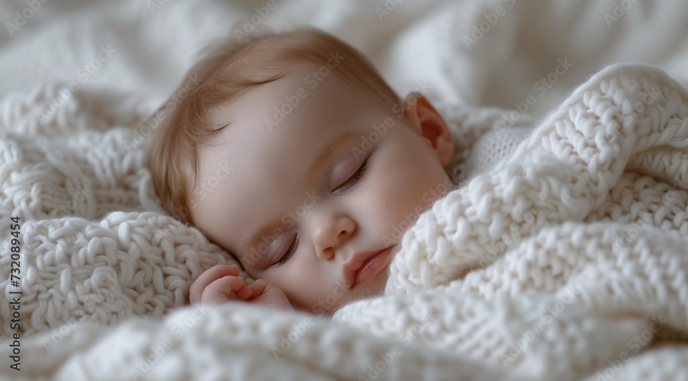 Peaceful Infant Asleep in Soft Knitted Blanket Peaceful Infant Asleep in Soft Knitted Blanket