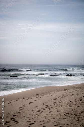 beach in the morning  strong waves on rocks