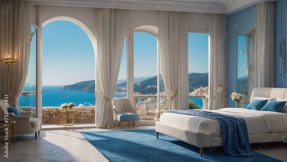 Fototapeta premium Beautiful elegant hotel room with sea view