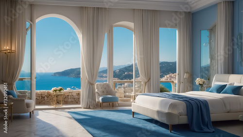 Beautiful elegant hotel room with sea view