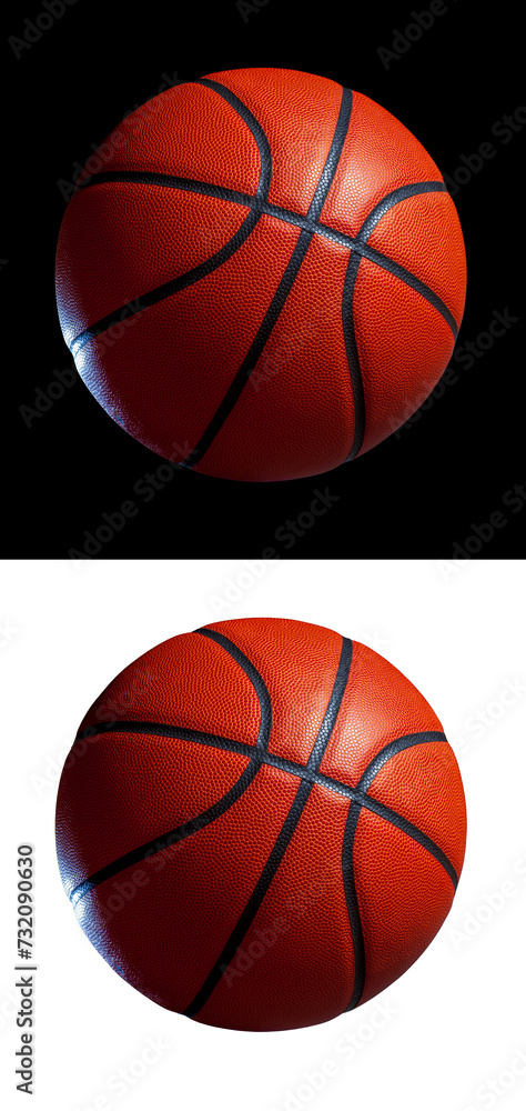 Basketball with dramatic lighting isolated on a black and a white background