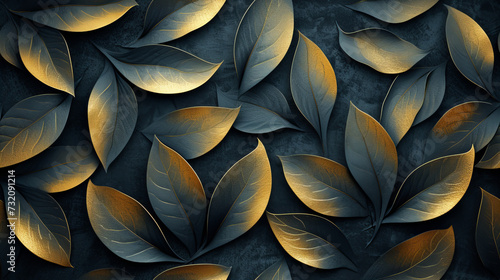 Wallpaper Mural Painting of Gold Leaves on a Black Background Torontodigital.ca