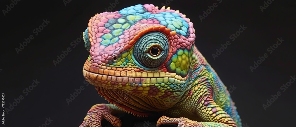 Colorful Chameleon on Black Background