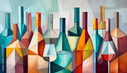wine bottles on background with a glass Generative AI photo