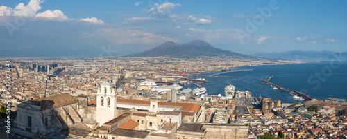 NAPLES, ITALY - APRIL 22, 2023: The panorama of Naples in the evening light.