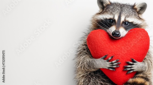 A lovable raccoon holds a crimson heart, reminding us of the warmth and affection found in the wild © ChaoticMind