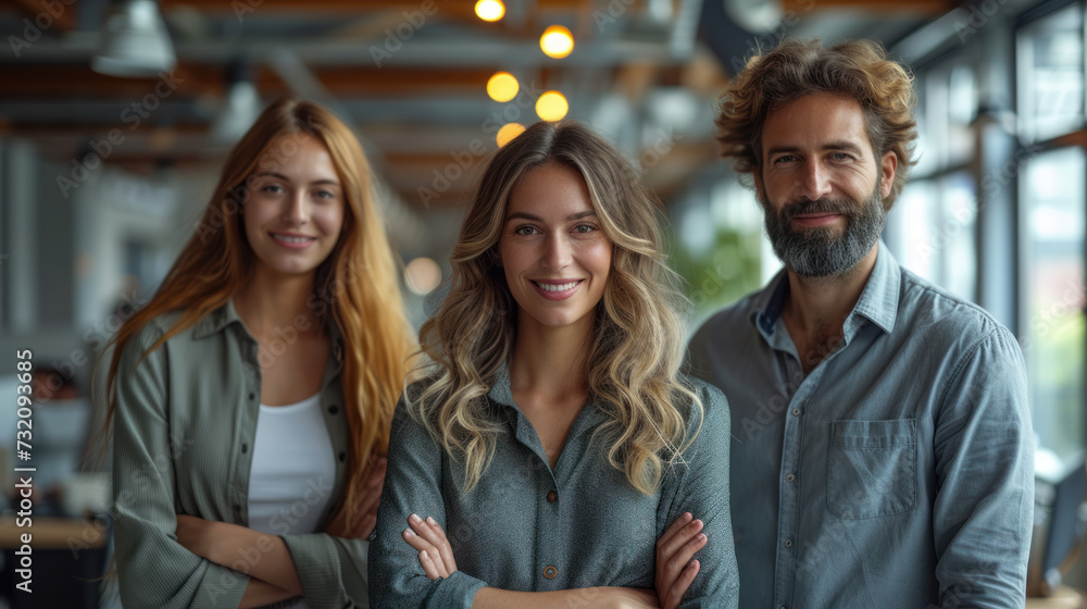 Business team working on a project in the office behind a table or reviewing and discussing a business project. IT workers in the office Business team working on a project in the office behind a table or reviewing and discussing a business project. IT workers in the office