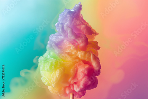 Vibrant Rainbow Cotton Candy, Whimsical Sweet Treat Against Pastel Skies