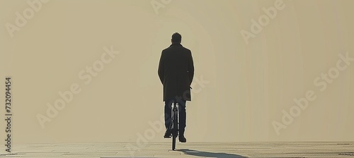 Flat style minimalistic vector illustration of a man riding a bicycle isolated on white background