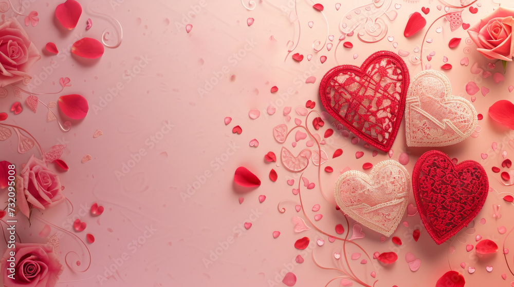 A romantic valentine's day scene with a heart-shaped object adorned with delicate pink and red petals