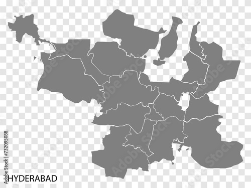 High Quality map of Hyderabad is a city of India, with borders of the districts. Map of Hyderabad for your web site design, app, UI. EPS10. photo