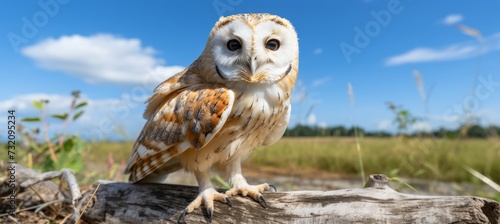 Close up of common barn owl  tyto alba  with captivating head detail, providing ample copy space photo