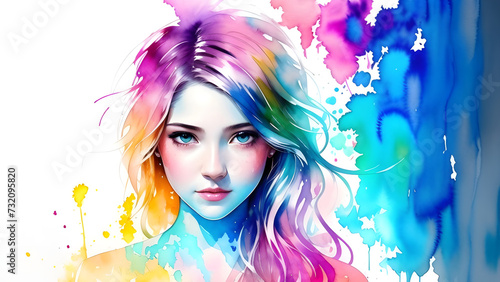 Abstract color paint Beauty portrait of a young female model