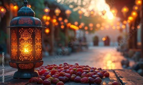 Lamp, dates Ramadan banner. Beautiful background for the text for the month of Ramadan photo