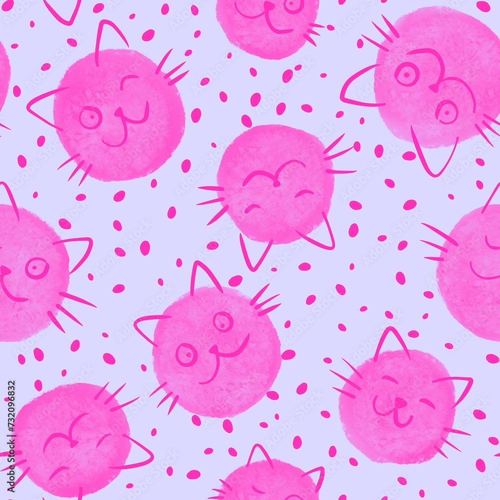 Cartoon watercolor paint spots and animals seamless cats pattern for wrapping paper and fabrics and linens Cartoon watercolor paint spots and animals seamless cats pattern for wrapping paper and fabrics and linens