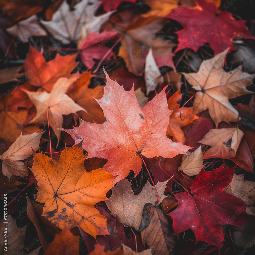 Autumn Splendor: A High-Resolution Close-Up of Colorful Maple Leaves