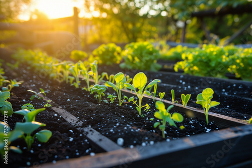 vegetable garden with seedlings during sunrise (1)