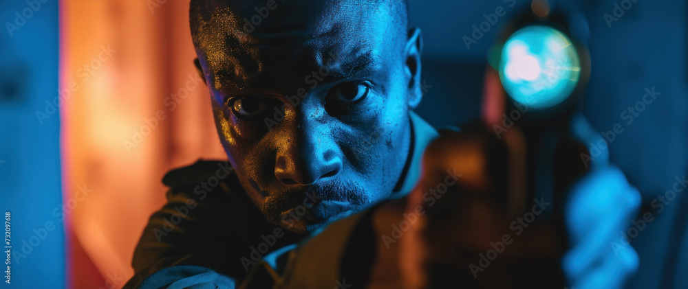 African-American man with neon lights