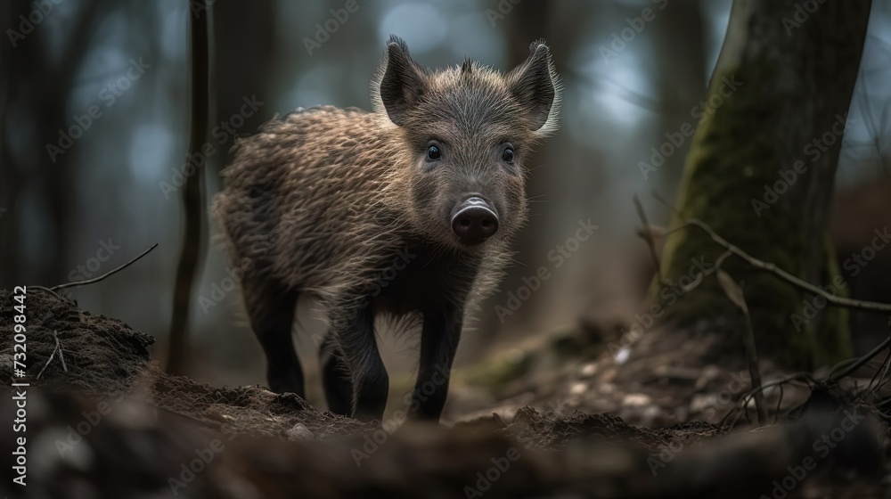 wild boar piglet in the spring forest wild boar piglet in the spring forest