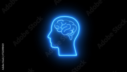 Neon brain icon animation. Futuristic glowing polygonal diagram of the human brain in the form of connected lines. Abstract circuit brain animation.