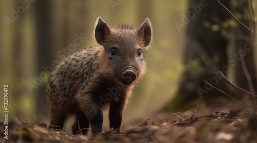 wild boar piglet in the spring forest on blurred background © Маргарита Вайс