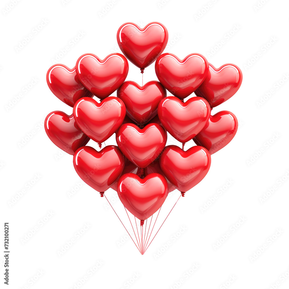 Red heart shaped balloons on white background