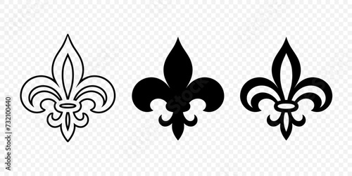 Vector Vintage White and Black Fleur De Lis Icon Set Isolated. Heraldic Lily, Retro Design Element. Vector Illustration