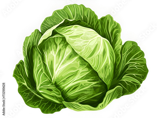 Beijing cabbage 2D illustration. Lush green cabbage isolated on a white background. Freshly picked whole cabbage with vibrant leaves. Crisp green cabbage head with detailed leaves texture