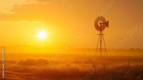 A lone windmill stands tall in the golden light a symbol of the rustic charm of the countryside.