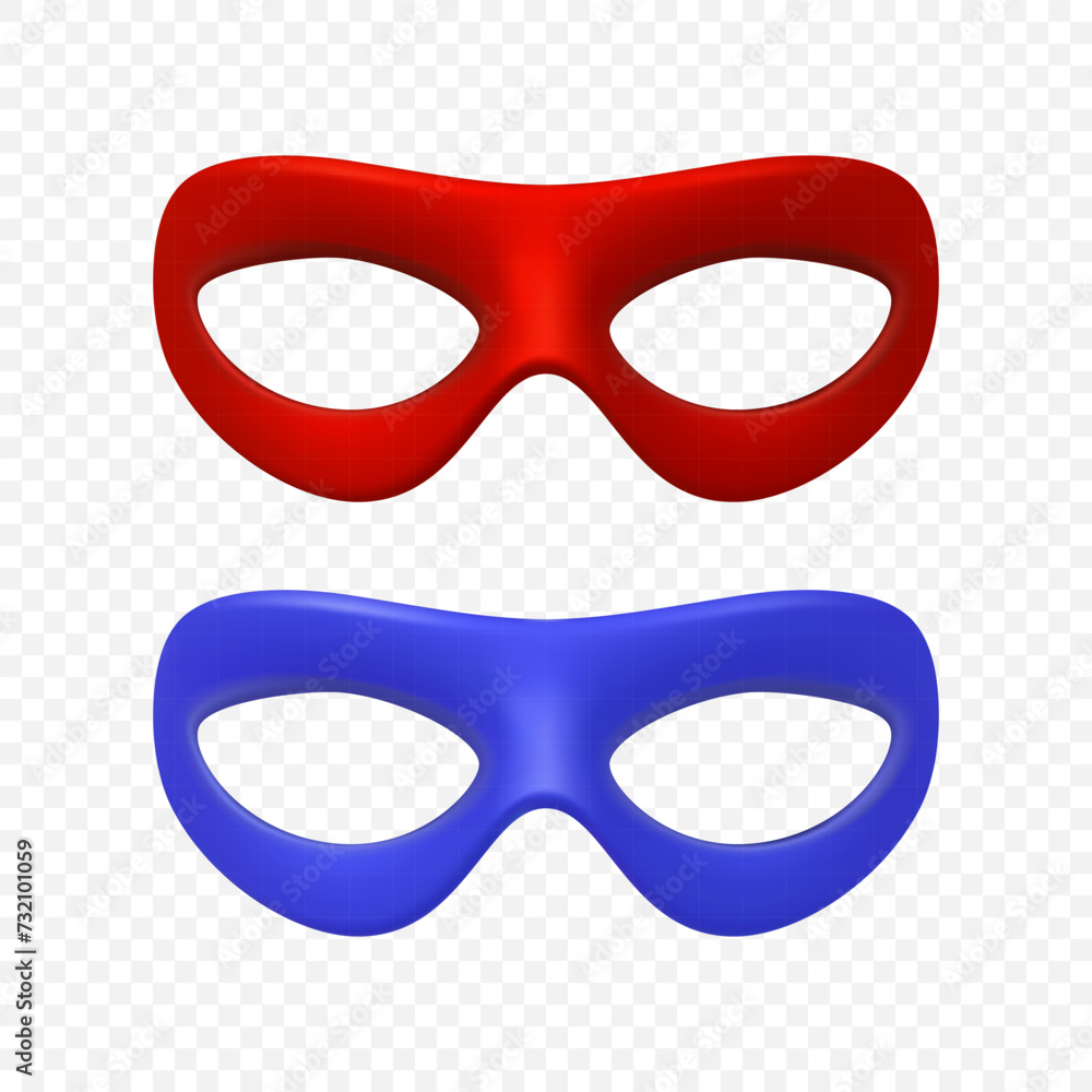 Vector Red and Blue Super Hero Mask Set. Face Character, Superhero Comic Book Mask Closeup. Superhero Photo Prop, Carnival Face Mask, Glasses. Comic Book Concept for Costume Parties and Events Vector Red and Blue Super Hero Mask Set. Face Character, Superhero Comic Book Mask Closeup. Superhero Photo Prop, Carnival Face Mask, Glasses. Comic Book Concept for Costume Parties and Events