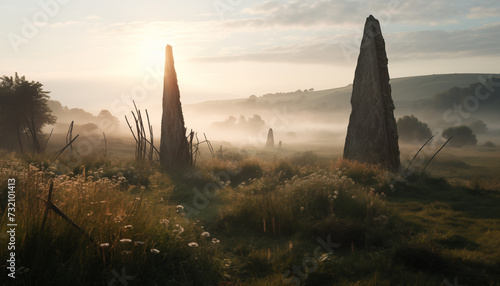 Misty Morning among Towering Standing Stones