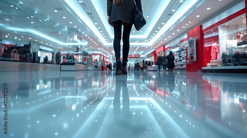 Woman Walking Down Shopping Mall photo