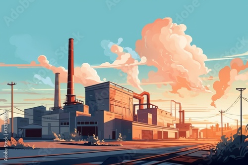 A Painting of a Factory With Smoke Coming Out of It