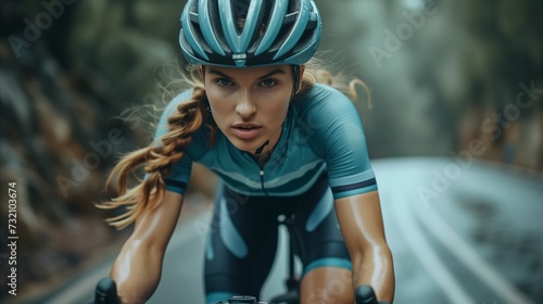 Woman Riding Bike Down Road