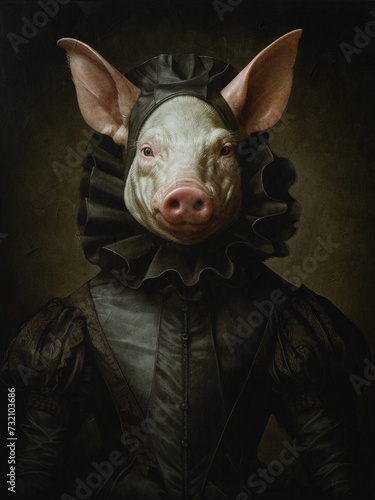 Gothic Pig Print, Pig Portrait Poster, Victorian Oil Painting, Dark Academia Wall Art, Spooky Pig Illustration, Gothic Pig Decor