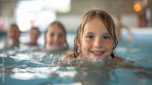 Group of Children Swimming in a Pool