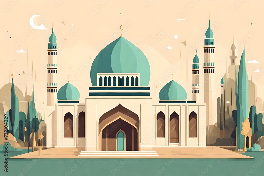 Flat modern islamic mosque building illustration. Suitable for Diagrams, Map, Infographics, Illustration, and ramadan greeting cards